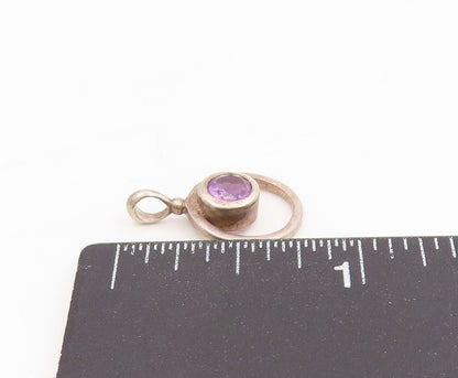 925 Sterling Silver Vintage Pendant Bezel Set Amethyst Circular Charm  PT25497