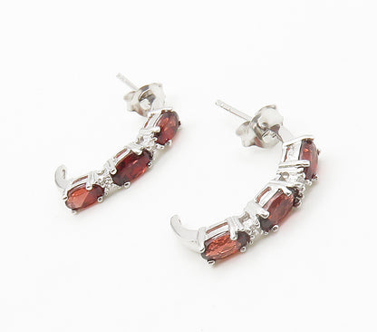 925 Sterling Silver  Red & White Topaz Shiny Curved Drop Earrings  EG7501