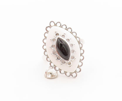 925 Sterling Silver Vintage Ring Designer Onyx & Gemstone Eyes  SZ 9  RG31935