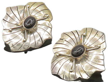 CAROL FELLEY 925 Silver  Vintage Black Onyx Flower Drop Earrings  EG11564