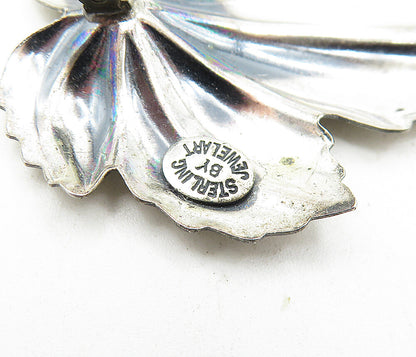 JEWEL ART 925 Sterling Silver  Vintage Single Floral Leaf Brooch Pin  BP1482