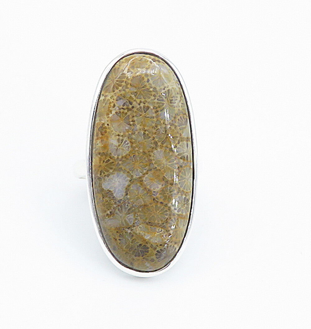 925 Sterling Silver  Brown Jasper Shiny Oblong Cocktail Ring Sz 10.5  RG8420