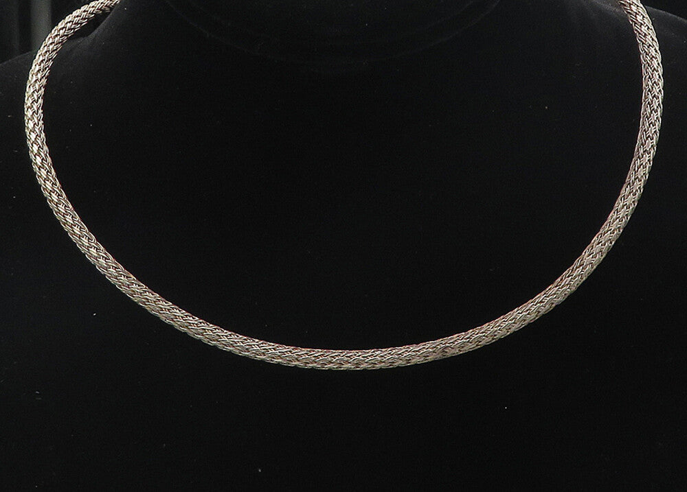 BALI 925 Sterling Silver  Vintage Dark Tone Weaved Collar Necklace  NE1497
