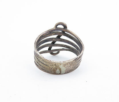 925 Sterling Silver  Vintage Dark Tone S Swirl Split Band Ring Sz 7.5  RG6681