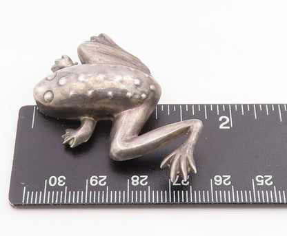 925 Sterling Silver Vintage Brooch Textured Leaping Frog Figurine Pin  BP12105