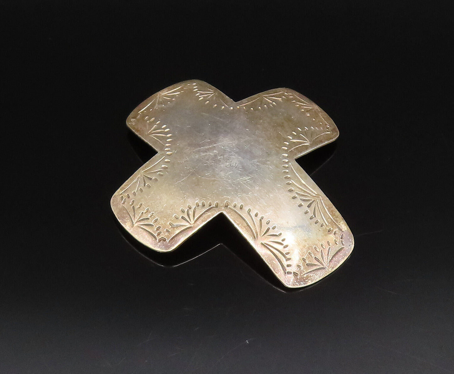 MEXICO 925 Sterling Silver Vintage Etched Religious Cross Dome Pendant PT21830