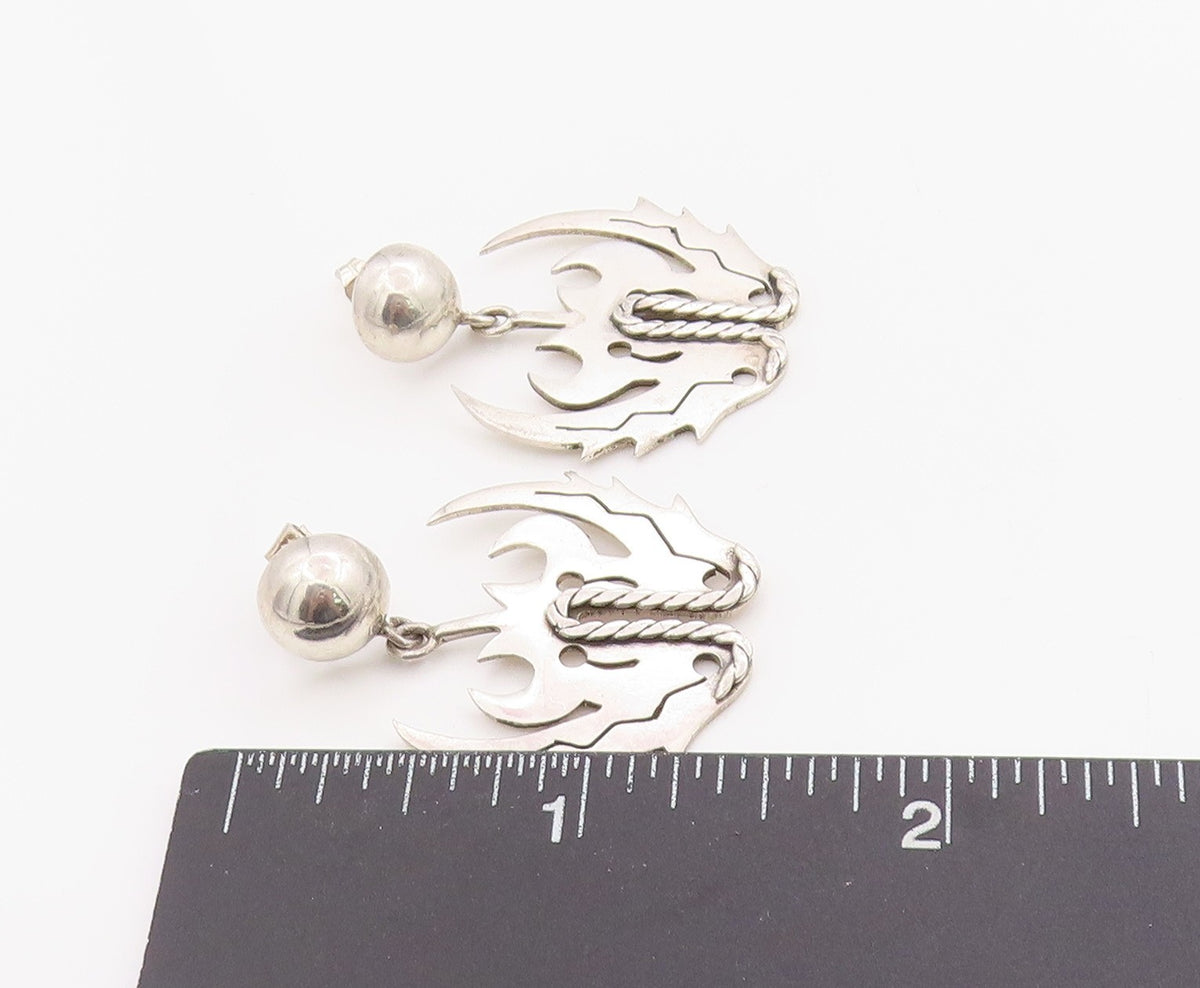 925 Sterling Silver Vintage Earrings Mythical Wings Cut Out Design Studs EG13691