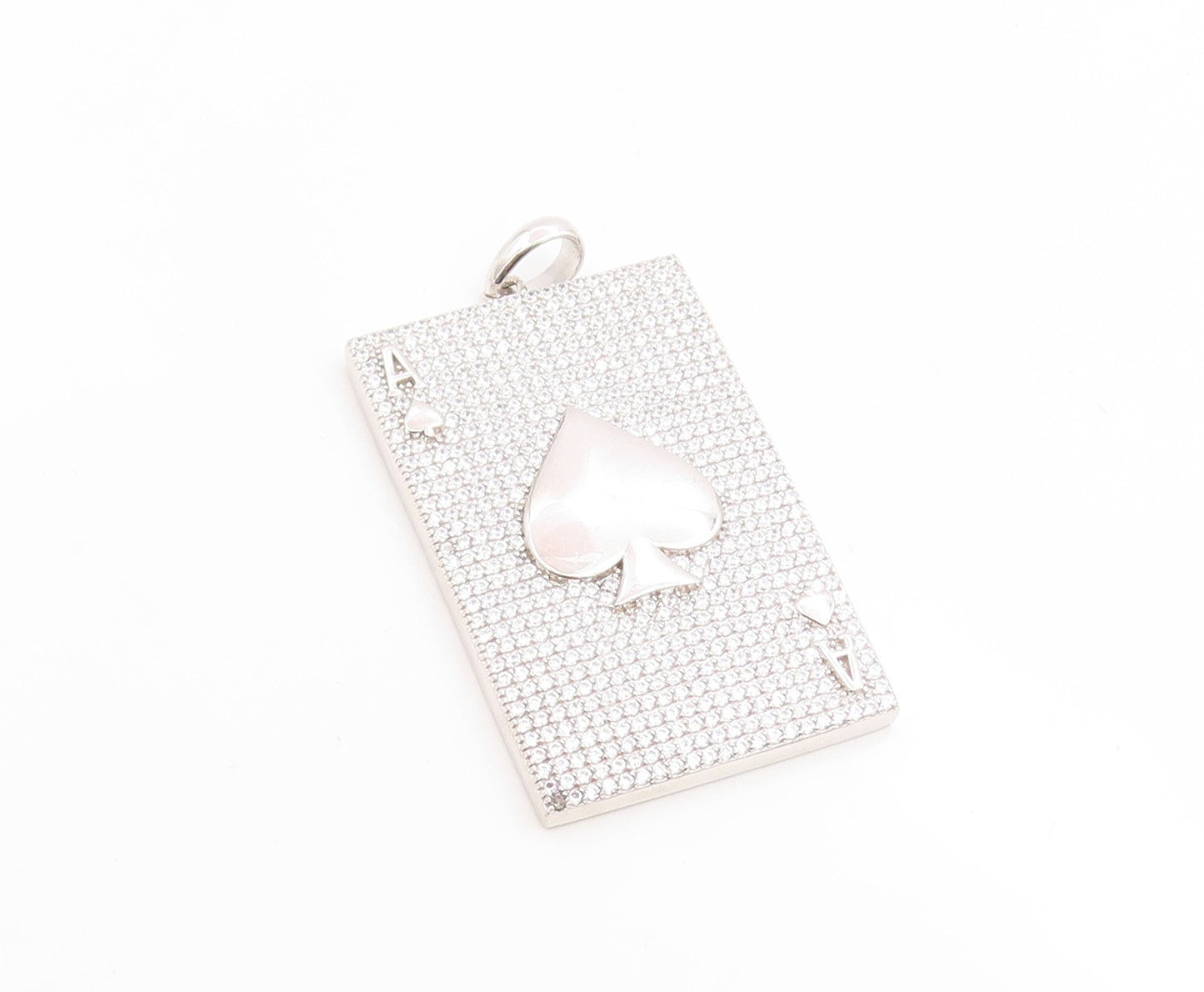 925 Sterling Silver Vintage Pendant CZ Modernist Ace Of Spade Card  PT26198