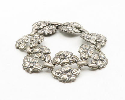 DANECRAFT 925 Sterling Silver  Vintage Dark Tone Flower Chain Bracelet  BT4931