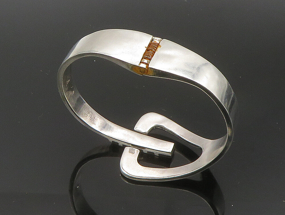 MEXICO 925 Sterling Silver  Vintage Black Onyx Striped Bangle Bracelet  BT1381
