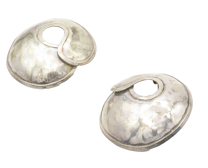 925 Sterling Silver & 14K GOLD  Vintage Hammered Dome Drop Earrings  EG8522