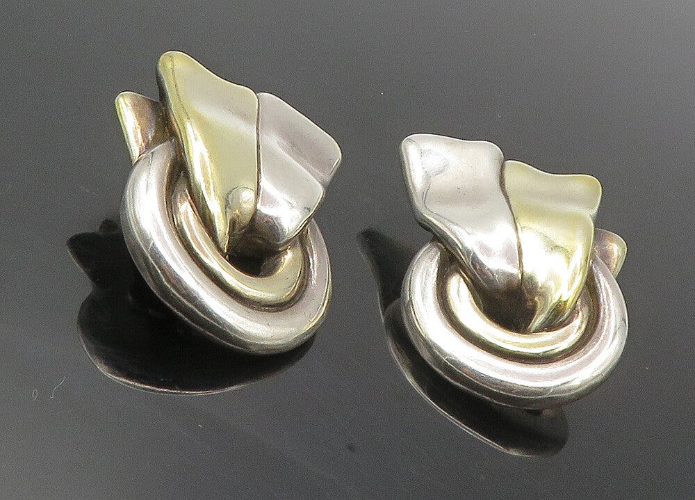 925 Sterling Silver  Vintage Shiny Two Tone Ribbon Non Pierce Earrings  EG5017