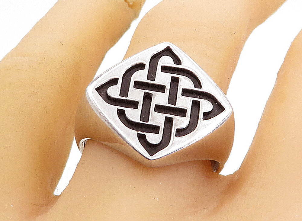 925 Sterling Silver  Shiny Square Celtic Knot Cocktail Ring Sz 11  RG5661