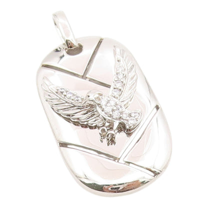 925 Sterling Silver Vintage Pendant CZ Geometric Flying Eagle Charm  PT26255