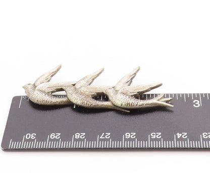 925 Sterling Silver Vintage Brooch MEXICO Etched Swallow Flying Birds  BP11853