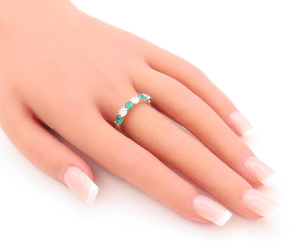 925 Sterling Silver Vintage Ring Round Cut Green & White Topaz Band Sz 7 RG29544