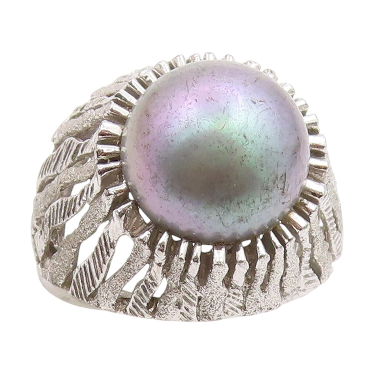925 Sterling Silver Vintage Ring Round Pearl Brutalist Dome Band  Sz 7  RG34076