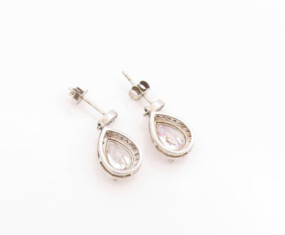 925 Sterling Silver Vintage Earrings Two Shape Sparkling CZ  Pear Drops  EG13707