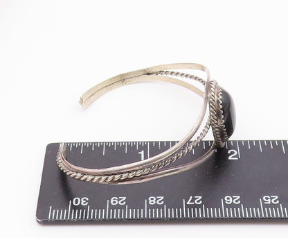 NAKAI NAVAJO 925 Silver  Vintage Cabochon Black Onyx Cuff Bracelet  BT8944