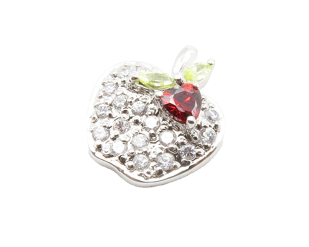 925 Sterling Silver  Red White & Green Topaz Apple Motif Pendant   PT10431