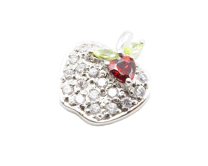 925 Sterling Silver  Red White & Green Topaz Apple Motif Pendant   PT10431