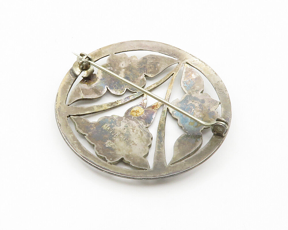 925 Sterling Silver  Vintage Handmade Floral Etched Detail Brooch Pin  BP5712