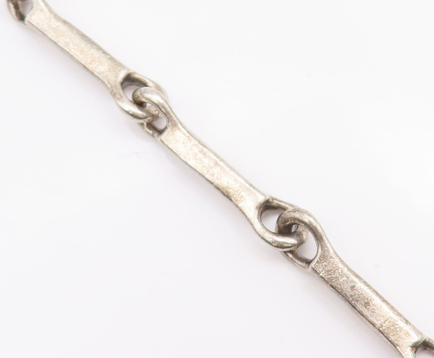 925 Sterling Silver Vintage Necklace MEXICO Heavy Solid Carved Block Link NE4295