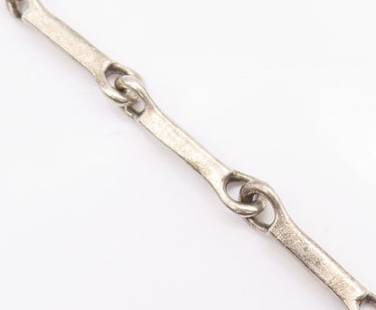 925 Sterling Silver Vintage Necklace MEXICO Heavy Solid Carved Block Link NE4295