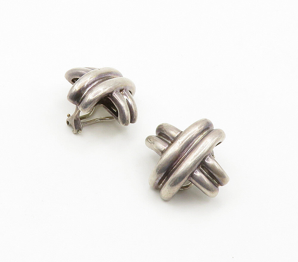 TIFFANY & CO. 925 Sterling Silver  Vintage Crossed Dome Drop Earrings  EG7931