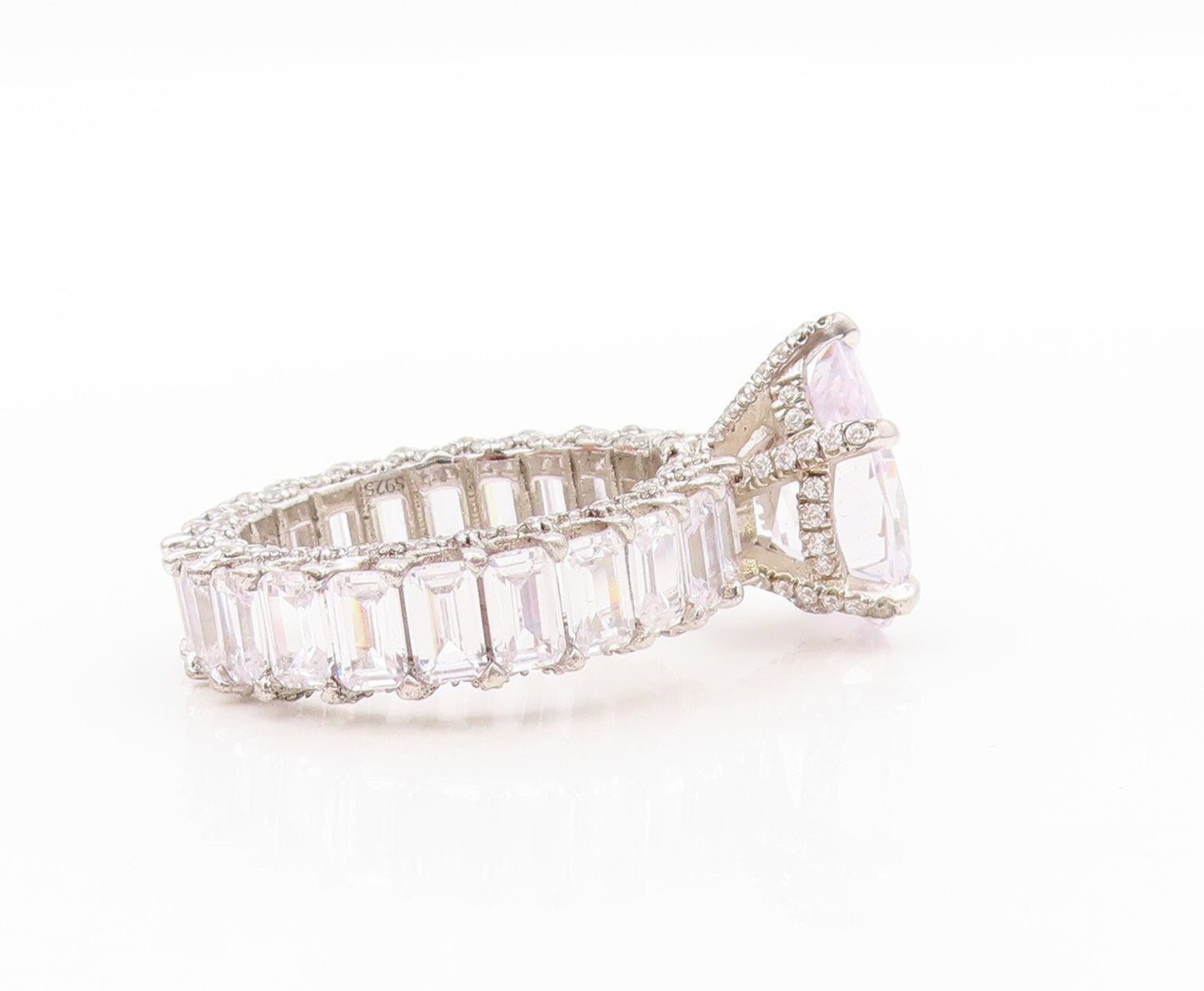 925 Sterling Silver Vintage Ring Modernist Drop & Rectangle CZ  SZ 9  RG32002