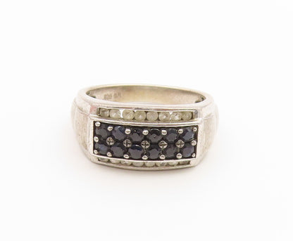 925 Sterling Silver Vintage Ring Sapphire & Topaz Pave Band  Sz 10  RG36893