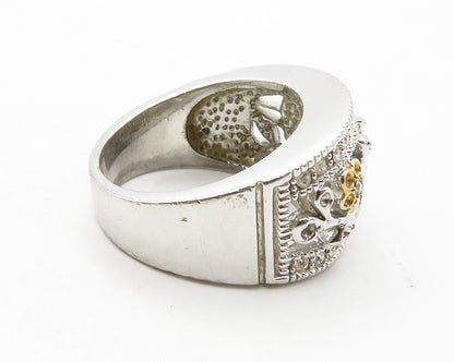 925 Sterling Silver  Topaz Two Tone Floral Vine Motif Band Ring Sz 6  RG13274