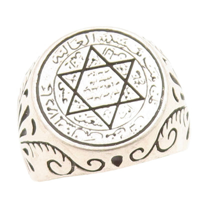 925 Sterling Silver Vintage Ring Star Of David Floral Signet Band Sz 8.5 RG33838