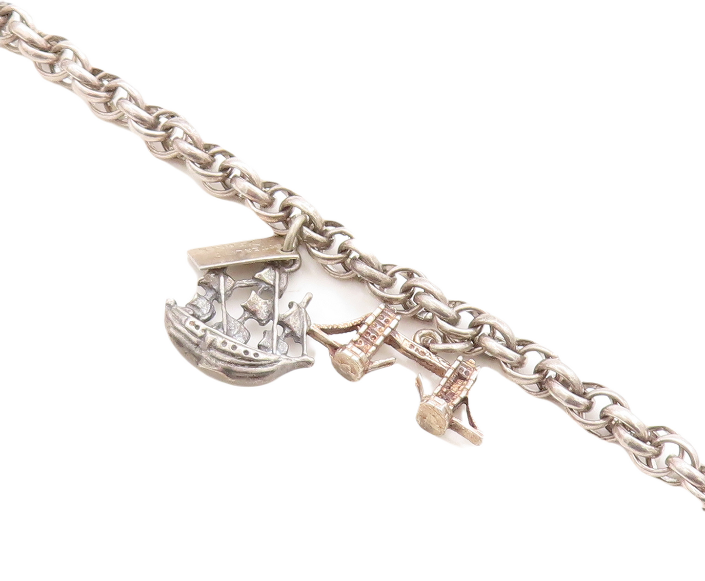 POST BELL TRADING 925 Silver  Vintage Charmed Twist Link Chain Bracelet BT1839