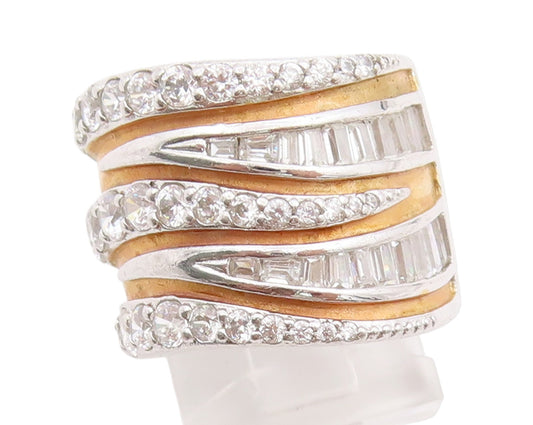 925 Sterling Silver Vintage Ring Rectangle & Round Cut CZ Swirls  Sz 5  RG33314