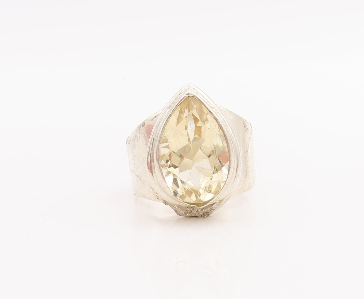 925 Sterling Silver Vintage Ring Swirly Cutout Large Drop Cut Topaz Sz 6 RG28687