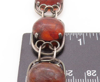 925 Sterling Silver Vintage Bracelet POLAND Brutalist Design Large Amber BT10815