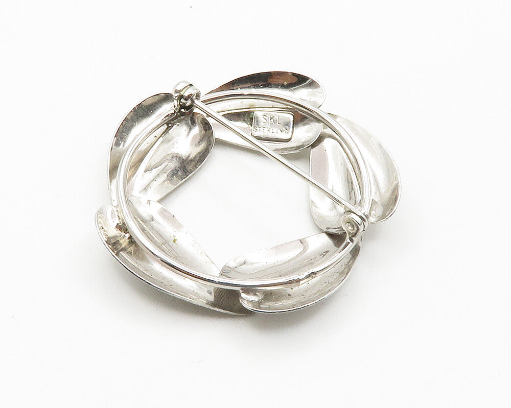 SKL 925 Sterling Silver  Vintage Floral Leaf Wreath Round Brooch Pin  BP5693