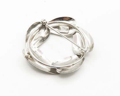SKL 925 Sterling Silver  Vintage Floral Leaf Wreath Round Brooch Pin  BP5693