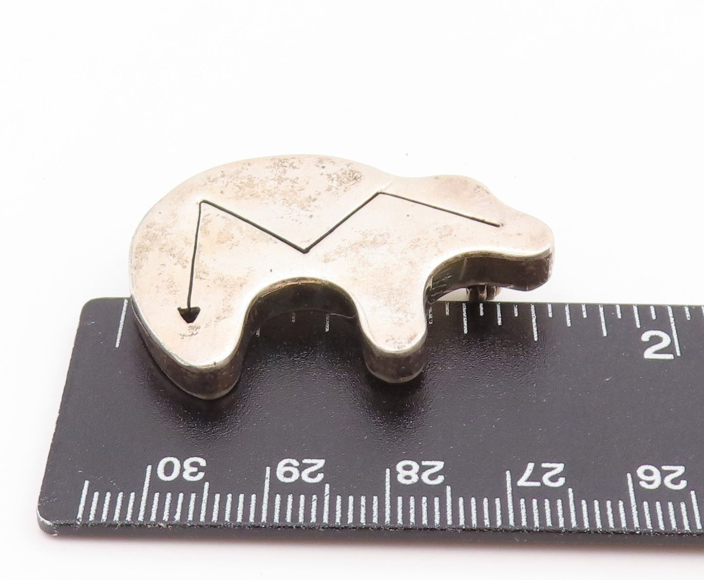 925 Sterling Silver Vintage Brooch Pin MEXICO Modernist Heartline Bear  BP12259