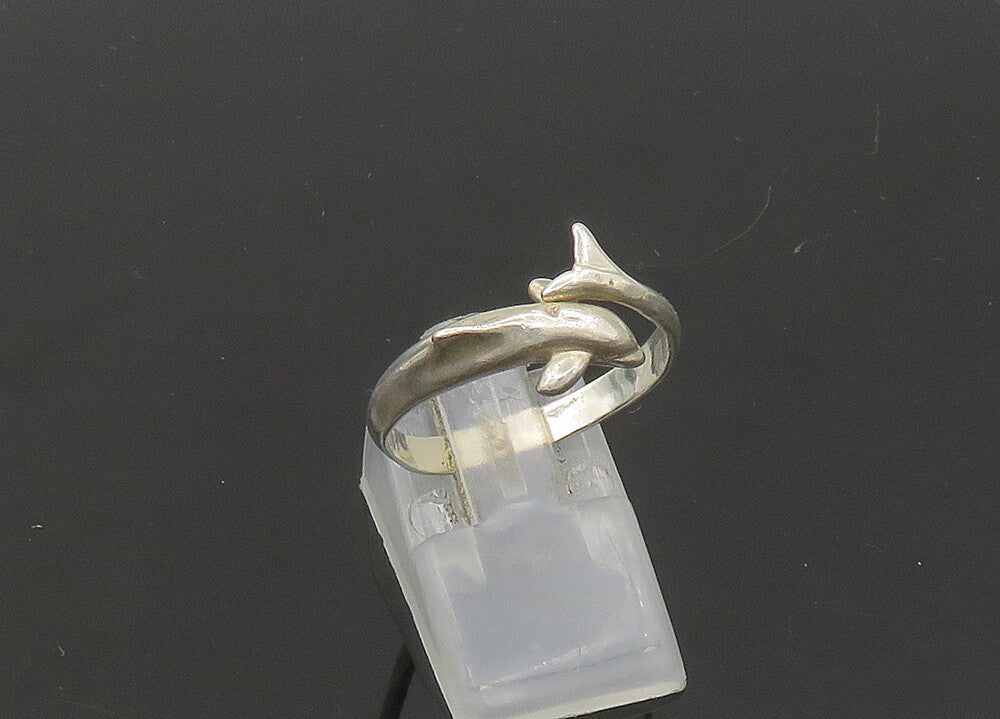 925 Sterling Silver  Vintage Dolphin Head & Tail Band Ring Sz 9.5  RG21627