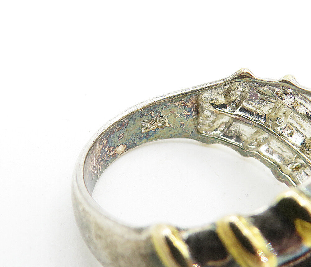 925 Sterling Silver  Vintage Shiny Two Tone Fluted Dome Band Ring Sz 11 RG7439