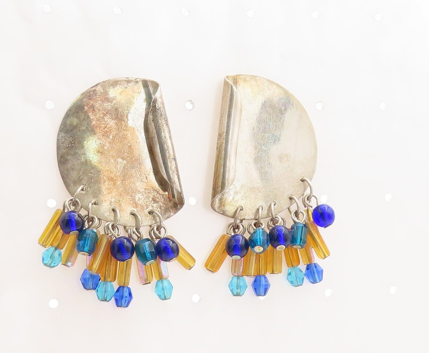 925 Sterling Silver Vintage Earrings Designer Dangling Crystals  EG13296