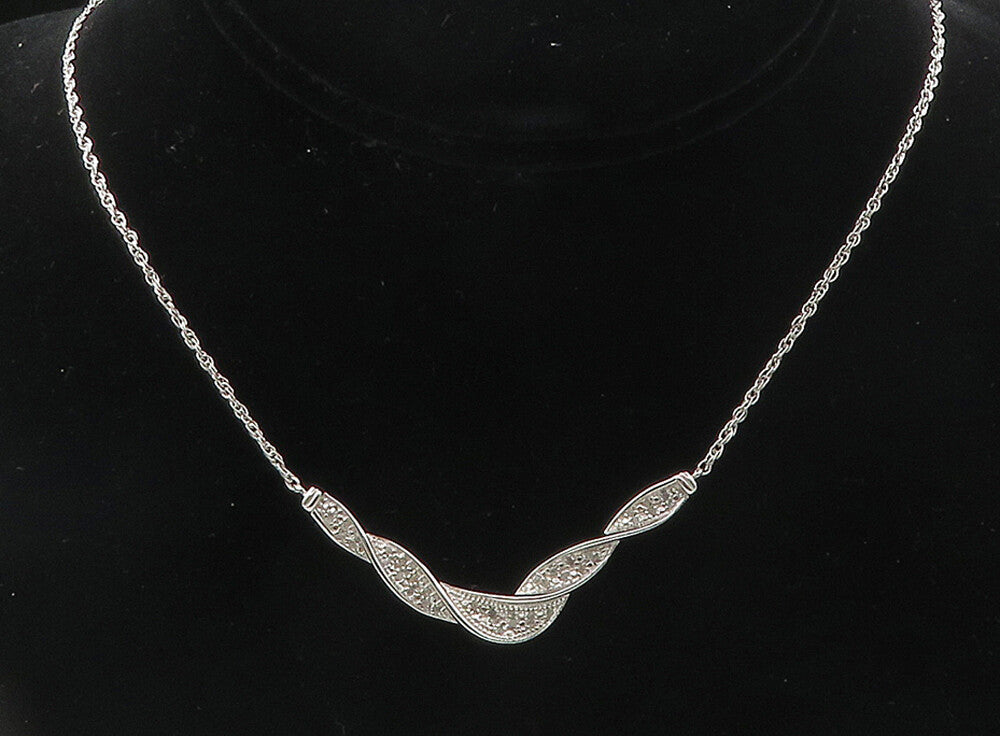 925 Sterling Silver  Shiny Genuine Diamonds Twist Chain Necklace  NE1991