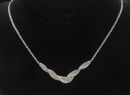 925 Sterling Silver  Shiny Genuine Diamonds Twist Chain Necklace  NE1991