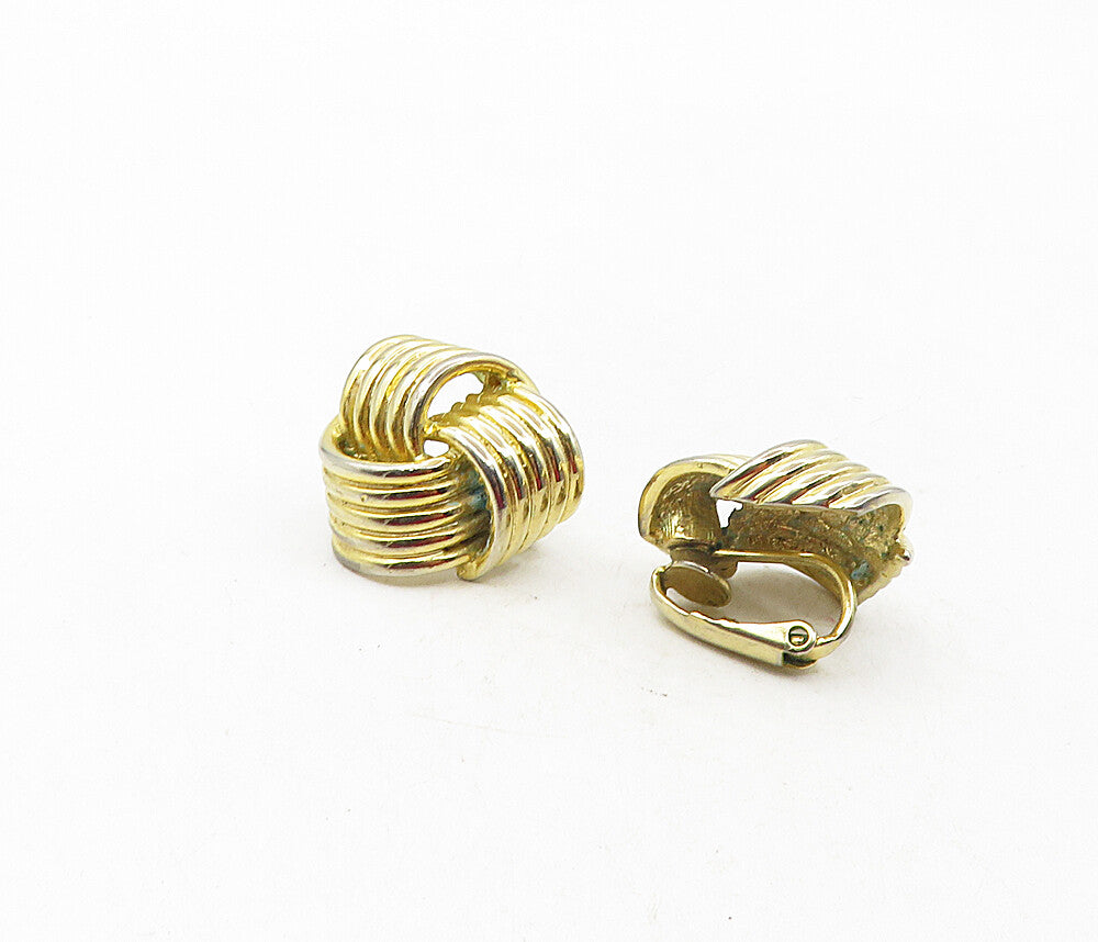 925 Sterling Silver  Vintage Gold Plated Knotted Non Pierce Earrings  EG4638