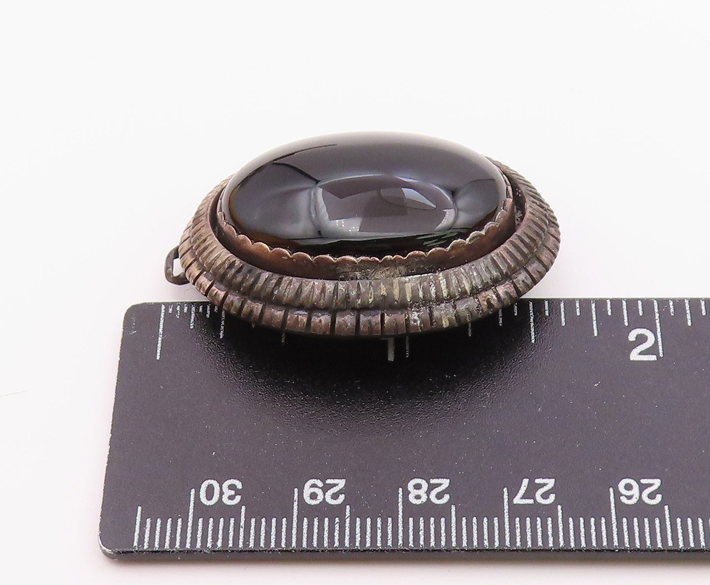 LEE BROWN NAVAJO 925 Silver  Vintage Cabochon Black Onyx Brooch Pin  BP7958