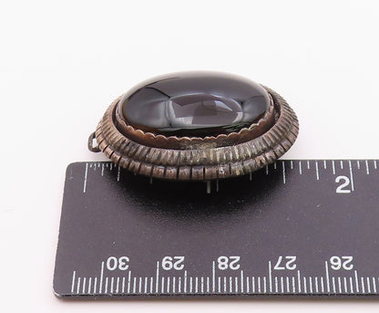 LEE BROWN NAVAJO 925 Silver  Vintage Cabochon Black Onyx Brooch Pin  BP7958