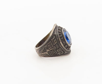 REED & CO. 925 Silver  Vintage Carved Sapphire 1980 School Ring Sz 8  RG27517