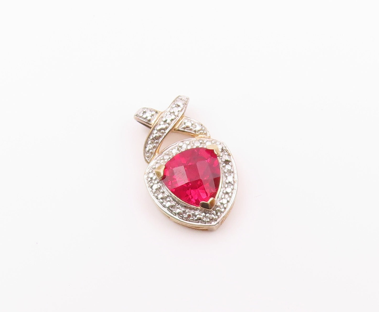 925 Sterling Silver  Vintage Pink Topaz Shiny Two Tone Pendant  PT16546